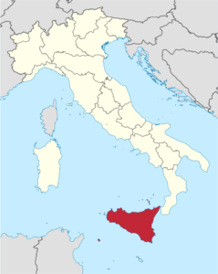 map of Italy with Sicily in red