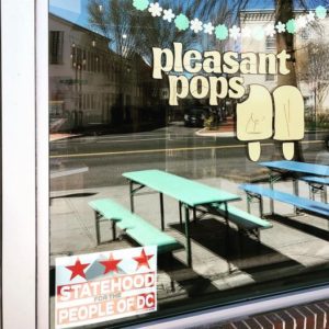 picnic tables in front of Pleasant Pops